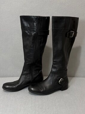 Nine West Vintage America Women 6.5 Black Leather Buckle Equestrian Riding Boots